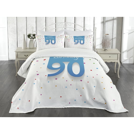 Ambesonne Colorful Quilted Bedspread Set 3 Pcs, Age 90 Polka Dots, Queen Size, Multicolor