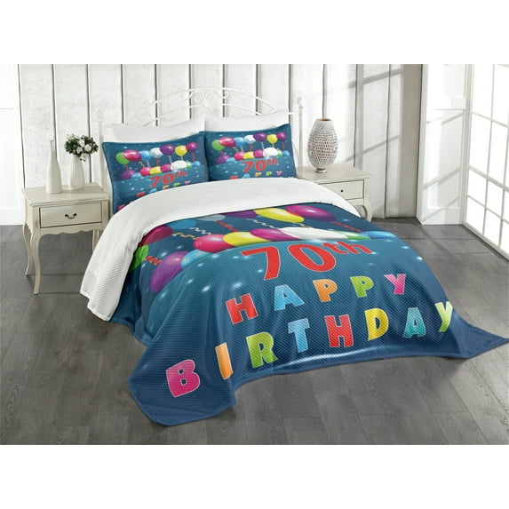Ambesonne Colorful Quilted Bedspread Set 3 Pcs, Balloons Party Items, Queen Size, Multicolor