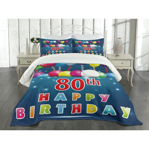 Ambesonne Colorful Quilted Bedspread Set 3 Pcs, Blue Colored Backdrop, King Size, Multicolor