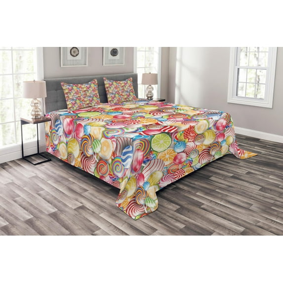 Ambesonne Colorful Quilted Bedspread Set 3 Pcs, Candy Store, King Size, Multicolor