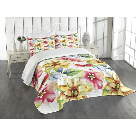 Ambesonne Colorful Quilted Bedspread Set 3 Pcs, Country Art, King Size, Multicolor