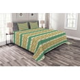 thumbnail image 1 of Ambesonne Colorful Quilted Bedspread Set 3 Pcs, Ethnic Geometric Shapes, Queen Size, Pistachio Green Orange, 1 of 4