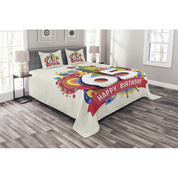 Ambesonne Colorful Quilted Bedspread Set 3 Pcs, Festive Candles and Word, Queen Size, Multicolor
