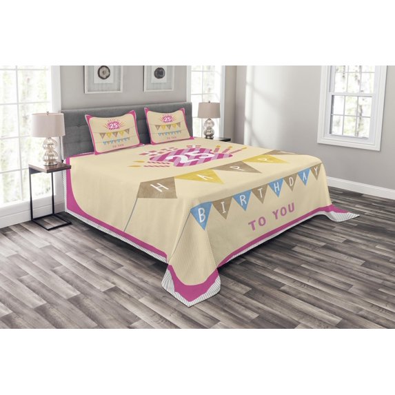 Ambesonne Colorful Quilted Bedspread Set 3 Pcs, Flags Pink Frame, Queen Size, Multicolor