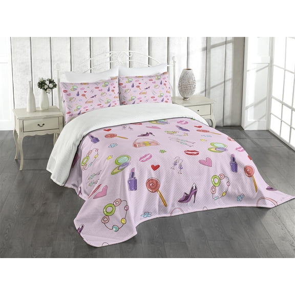 Ambesonne Colorful Quilted Bedspread Set 3 Pcs, Flora Fashion Lollipop, Queen Size, Multicolor