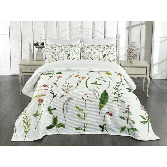Ambesonne Colorful Quilted Bedspread Set 3 Pcs, Flowers s, Queen Size, Multicolor