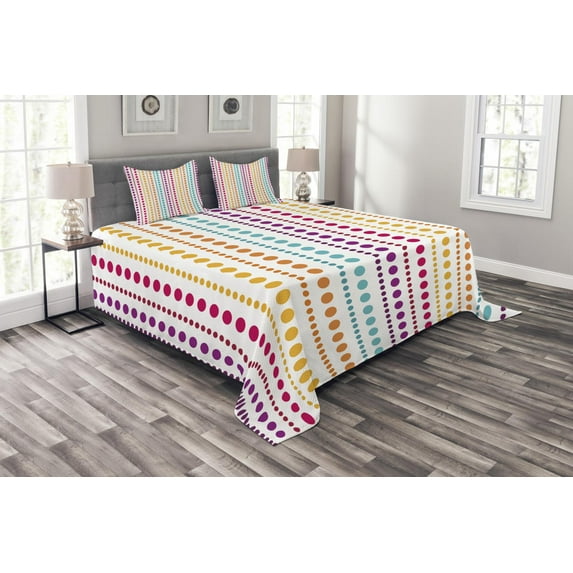 Ambesonne Colorful Quilted Bedspread Set 3 Pcs, Half Toned Polka Dots, King Size, Multicolor