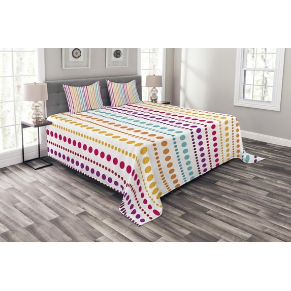 Ambesonne Colorful Quilted Bedspread Set 3 Pcs, Half Toned Polka Dots, Queen Size, Multicolor
