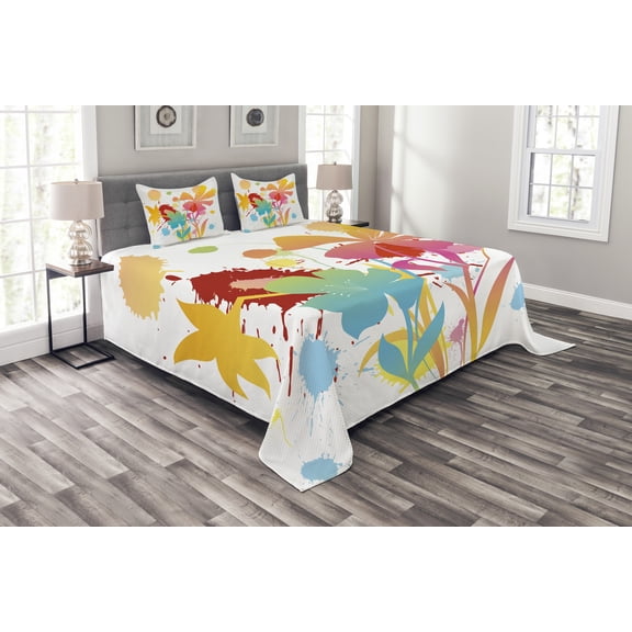 Ambesonne Colorful Quilted Bedspread Set 3 Pcs, Hawaiian Beach Party, King Size, Multicolor