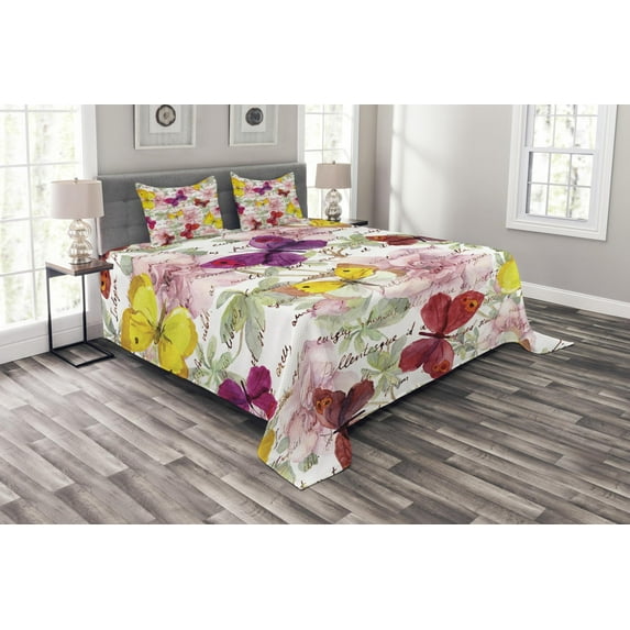 Ambesonne Colorful Quilted Bedspread Set 3 Pcs, Love Letters Romantic, King Size, Multicolor