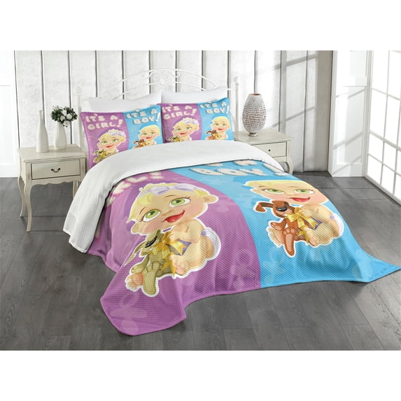 Ambesonne Colorful Quilted Bedspread Set 3 Pcs, Modern Characters Artwork, King Size, Multicolor