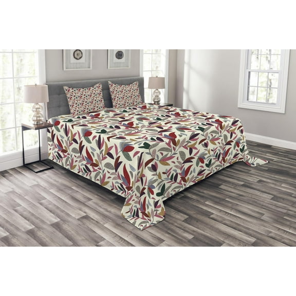 Ambesonne Colorful Quilted Bedspread Set 3 Pcs, Modern Swirls Leaves, Queen Size, Multicolor
