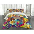 thumbnail image 1 of Ambesonne Colorful Quilted Bedspread Set 3 Pcs, Modern Triangles, Queen Size, Multicolor, 1 of 5