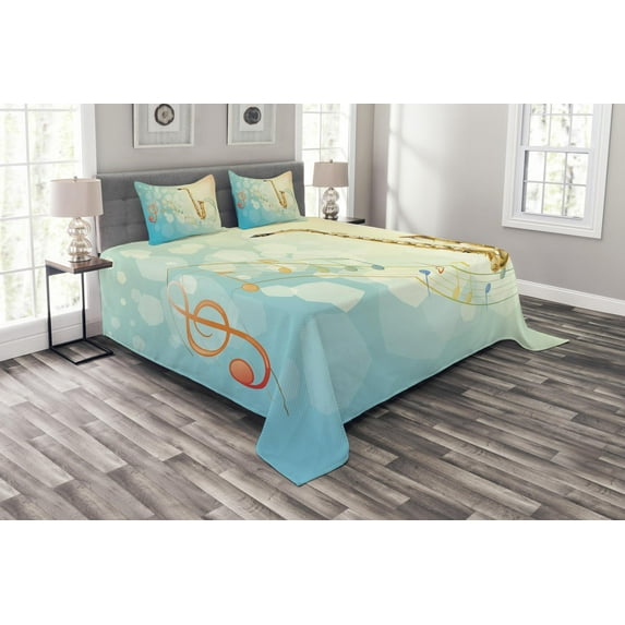 Ambesonne Colorful Quilted Bedspread Set 3 Pcs, Musical Notes Vibes, King Size, Multicolor