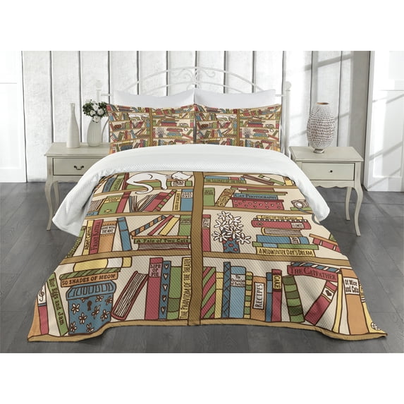 Ambesonne Colorful Quilted Bedspread Set 3 Pcs, Nerd Bohem Cat Kitten, Queen Size, Multicolor