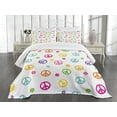 thumbnail image 1 of Ambesonne Colorful Quilted Bedspread Set 3 Pcs, Old Peace Sign, King Size, Multicolor, 1 of 5