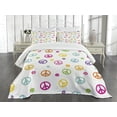 thumbnail image 1 of Ambesonne Colorful Quilted Bedspread Set 3 Pcs, Old Peace Sign, Queen Size, Multicolor, 1 of 5