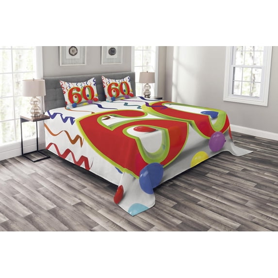 Ambesonne Colorful Quilted Bedspread Set 3 Pcs, Party Swirls, King Size, Multicolor