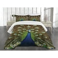 thumbnail image 1 of Ambesonne Colorful Quilted Bedspread Set 3 Pcs, Peacock with Feathers, King Size, Navy Blue Green Brown, 1 of 4