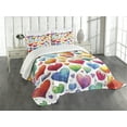 thumbnail image 1 of Ambesonne Colorful Quilted Bedspread Set 3 Pcs, Retro Groove Hearts 90s, King Size, White Multicolor, 1 of 4