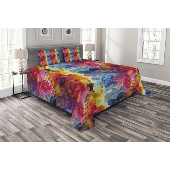 Ambesonne Colorful Quilted Bedspread Set 3 Pcs, Seamless Abstract Art, Queen Size, Multicolor