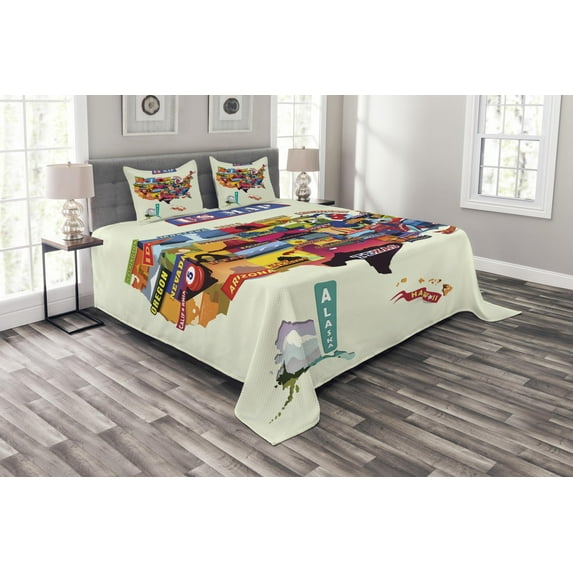 Ambesonne Colorful Quilted Bedspread Set 3 Pcs, Seashore Sunflowers, King Size, Multicolor