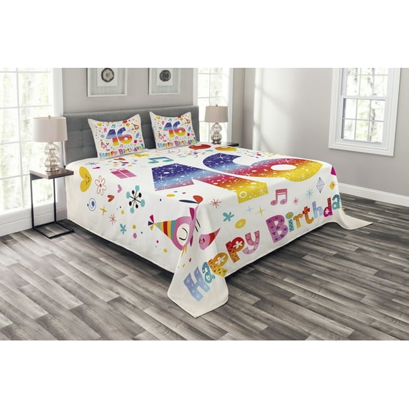 Ambesonne Colorful Quilted Bedspread Set 3 Pcs, Teen Celebration, Queen Size, Multicolor