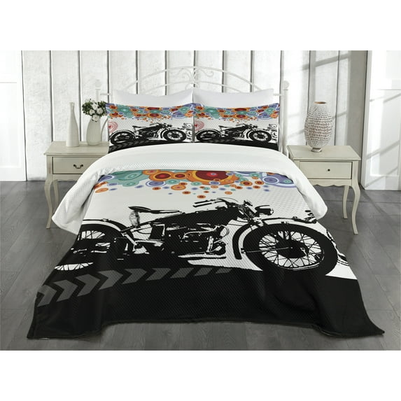 Ambesonne Colorful Quilted Bedspread Set 3 Pcs, Urban Abstract Circles, Queen Size, Multicolor