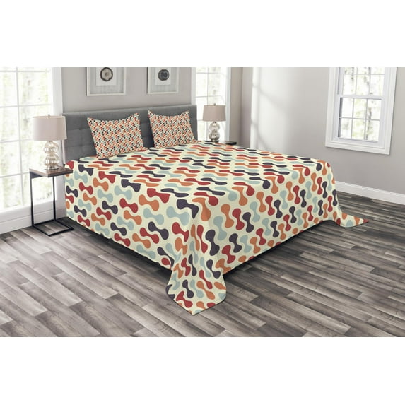 Ambesonne Colorful Quilted Bedspread Set 3 Pcs, Vertical Abstract Form, Queen Size, Multicolor