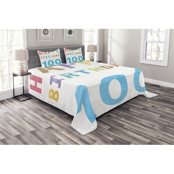 Ambesonne Colorful Quilted Bedspread Set 3 Pcs, Vintage Birthday, Queen Size, Multicolor