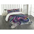 thumbnail image 1 of Ambesonne Colorful Quilted Bedspread Set 3 Pcs, Vintage Marine Kraken Rave, Queen Size, Purple Turquoise Grey, 1 of 4