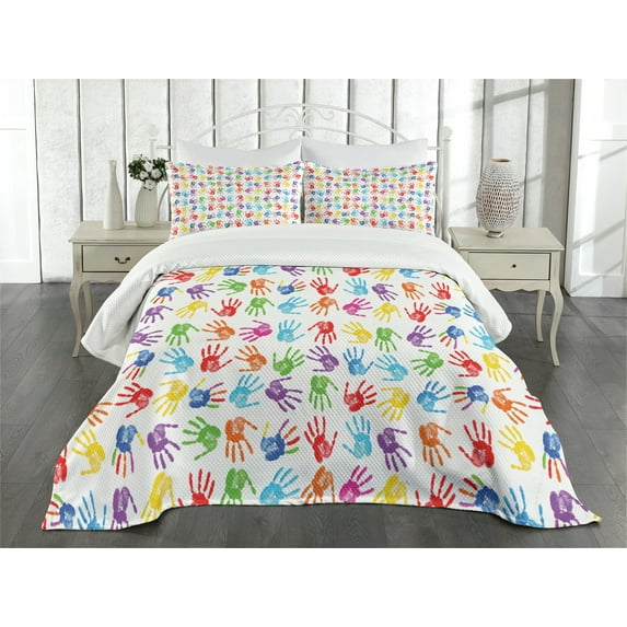 Ambesonne Colorful Quilted Bedspread Set 3 Pcs, Watercolor, Queen Size, Multicolor
