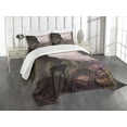 thumbnail image 1 of Ambesonne Colorful Quilted Bedspread Set 3 Pcs, Wolf in Woods Scenery, Queen Size, Brown Army Green Rose, 1 of 5