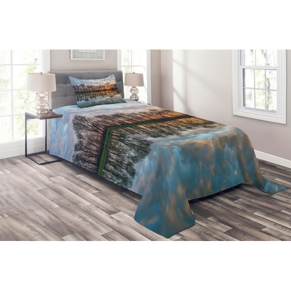 Ambesonne Colorful Quilted Coverlet 2 Pcs, Boho Sunset, Twin Size, Multicolor