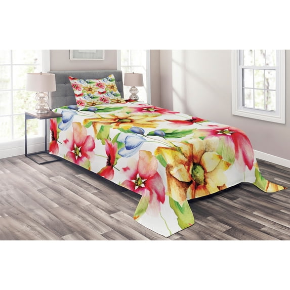 Ambesonne Colorful Quilted Coverlet 2 Pcs, Country Art, Twin Size, Multicolor