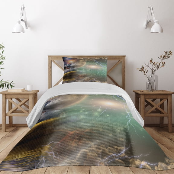 Ambesonne Colorful Quilted Coverlet 2 Pcs, Eagle Thunder Clouds, Twin Size, Multicolor