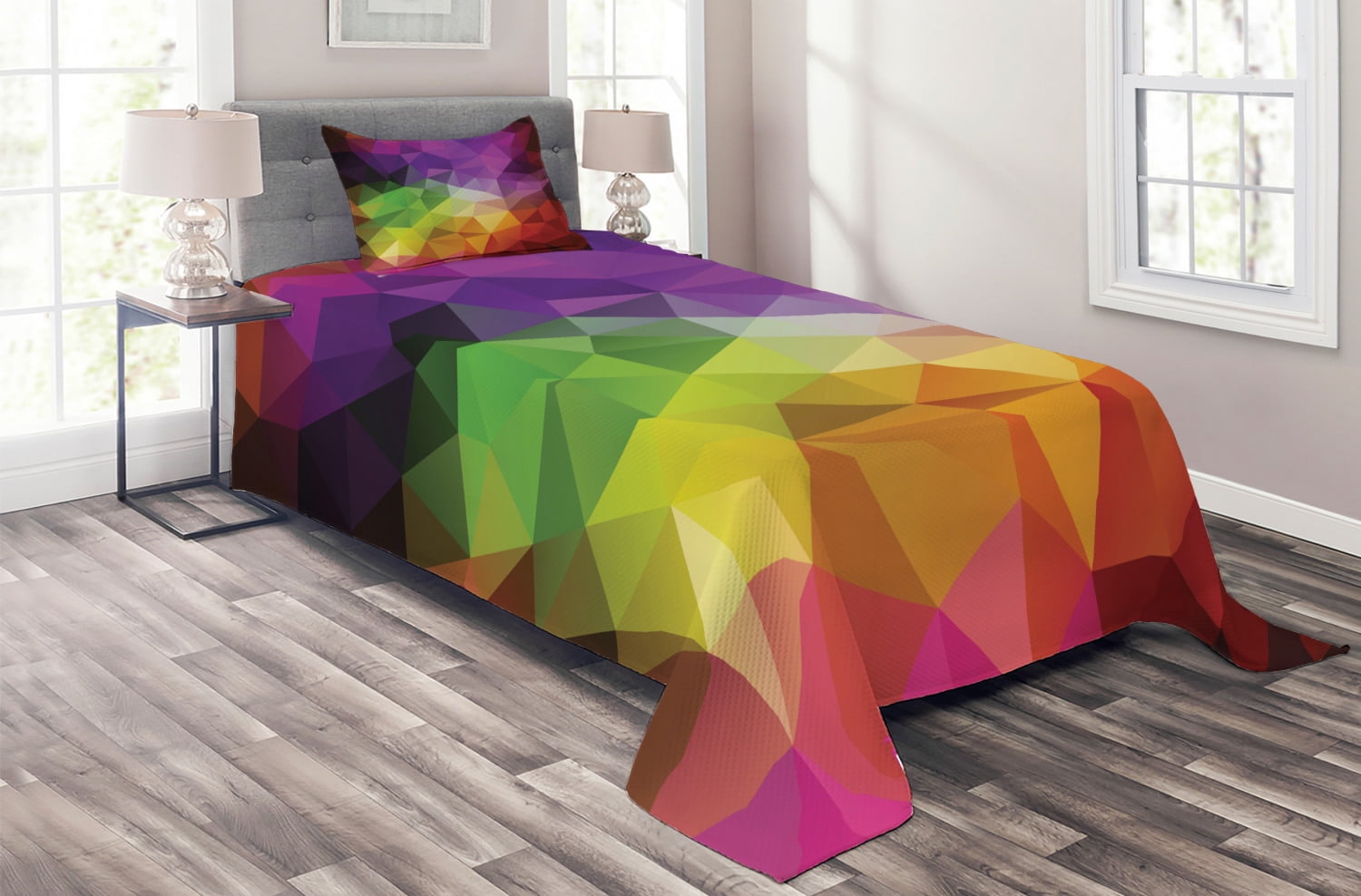 Multicolor Geometric Twin Quilted Bedspread Set