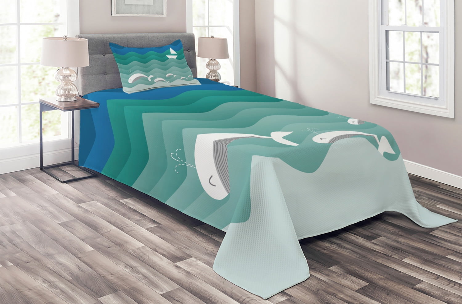 Twin White Quilted Coastal Bedspread Set