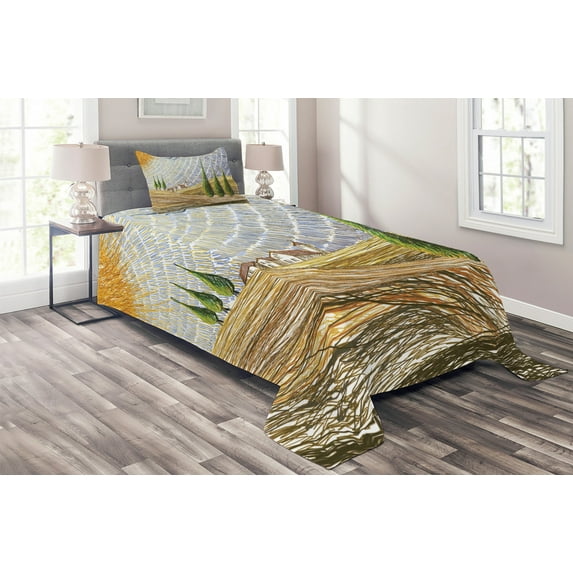 Ambesonne Colorful Quilted Coverlet 2 Pcs, Rural Fields Europe, Twin Size, Multicolor