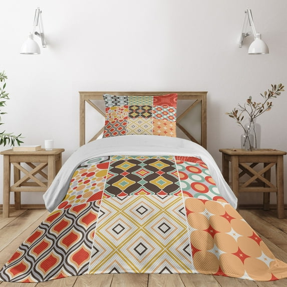 Ambesonne Colorful Quilted Coverlet 2 Pcs, Vintage Abstract Shape, Twin Size, Multicolor