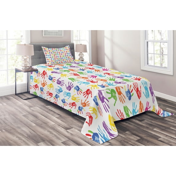 Ambesonne Colorful Quilted Coverlet 2 Pcs, Watercolor, Twin Size, Multicolor