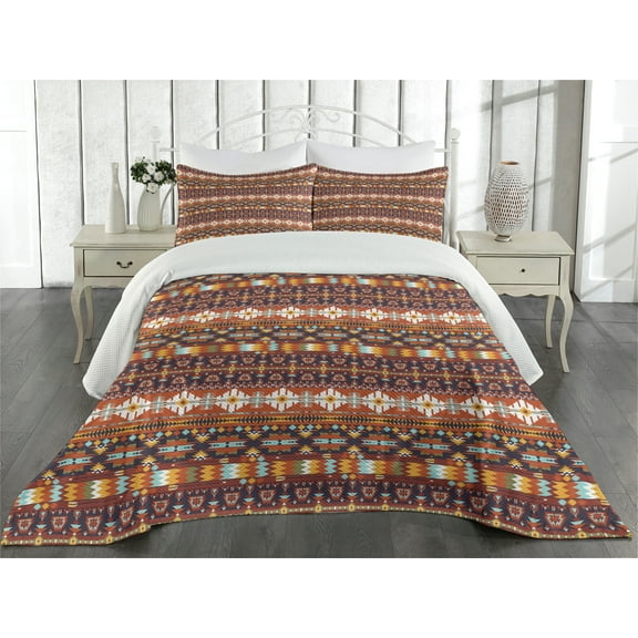 Ambesonne Colorful Quilted Coverlet 3 Pcs, Aztec Style Arrow, Queen Size, Multicolor