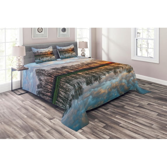 Ambesonne Colorful Quilted Coverlet 3 Pcs, Boho Sunset, King Size, Multicolor