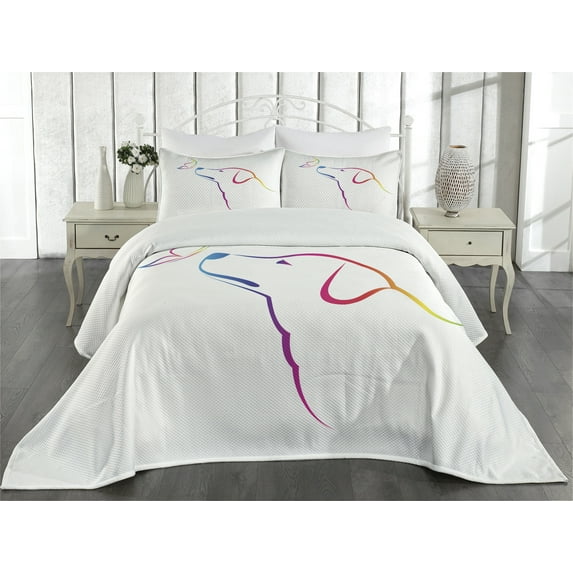 Ambesonne Colorful Quilted Coverlet 3 Pcs, Butterfly Dog Labrador, King Size, Multicolor