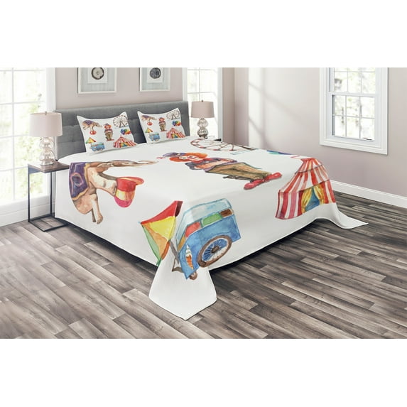 Ambesonne Colorful Quilted Coverlet 3 Pcs, Clown Circus, King Size, Multicolor