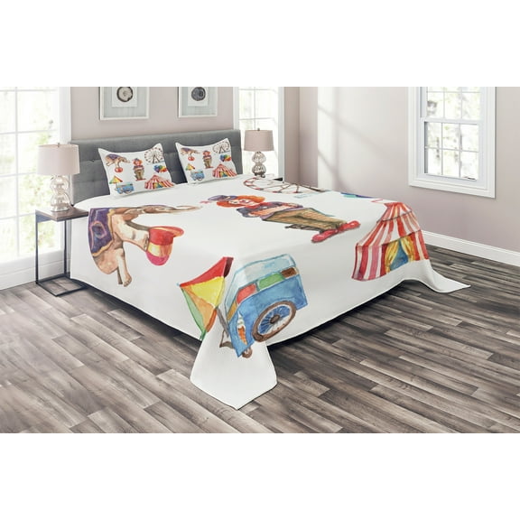 Ambesonne Colorful Quilted Coverlet 3 Pcs, Clown Circus, King Size, Multicolor