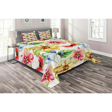 Ambesonne Colorful Quilted Coverlet 3 Pcs, Country Art, King Size, Multicolor