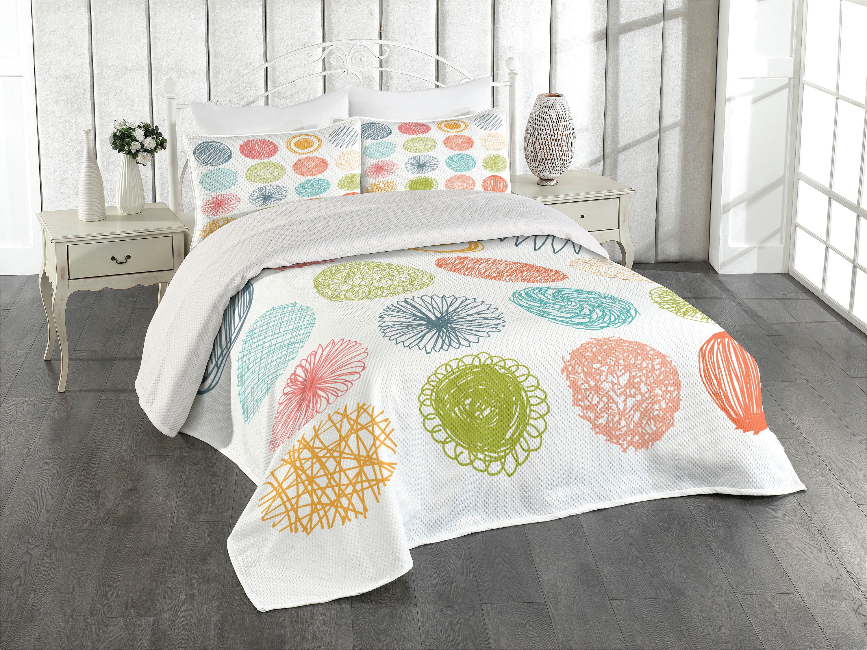 Ambesonne Colorful Quilted Coverlet 3 Pcs, Joyful Abstract, King Size ...