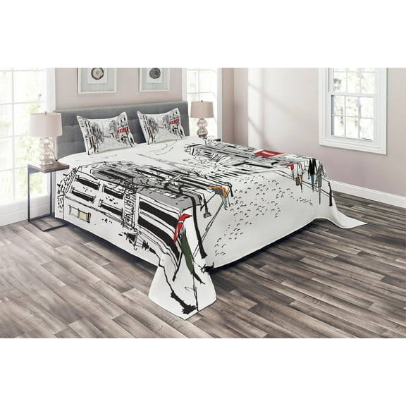 Ambesonne Colorful Quilted Coverlet 3 Pcs, Paris Eiffel Tower, King Size, Multicolor