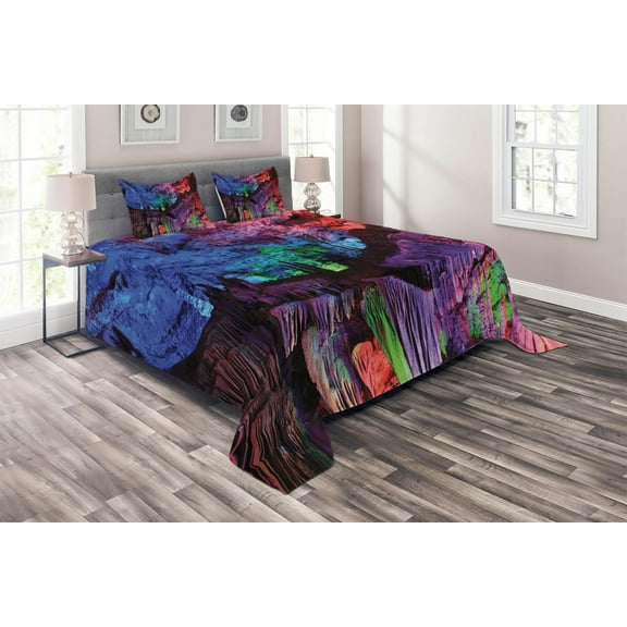 Ambesonne Colorful Quilted Coverlet 3 Pcs, Rainbow Colored Rock, King Size, Multicolor